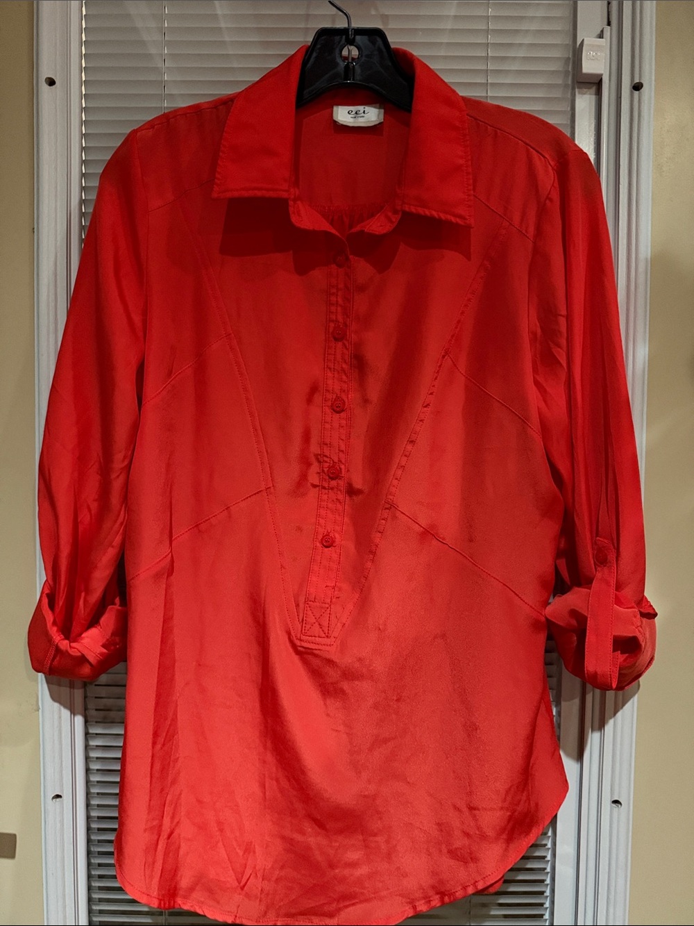 ECI Bright Red Button-Front Tunic Blouse